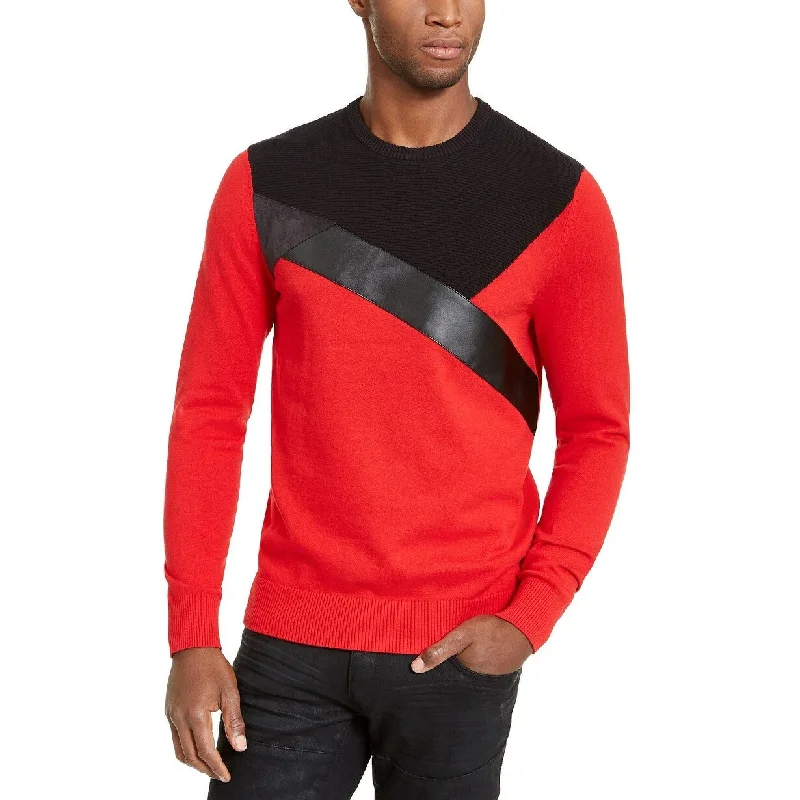 modern knit sweater with a twist-INC International Concepts Men's Colorblocked Sweater Red Size Large