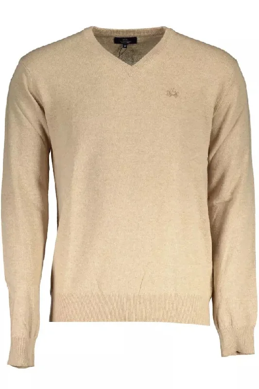 elegant wool sweater for office wear-La Martina Elegant V-Neck Wool Blend Men's Sweater