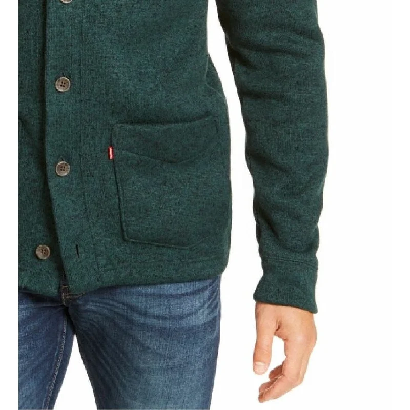 zip-up knit sweater for warmth-Levi's Men's Rand Shawl-Collar Cardigan Green Size Small