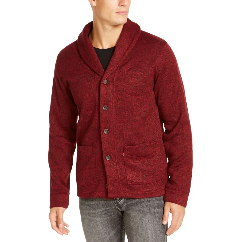 wool turtleneck sweater for fall fashion-Levi's Men's Rand Shawl-Collar Cardigan Red Size Medium