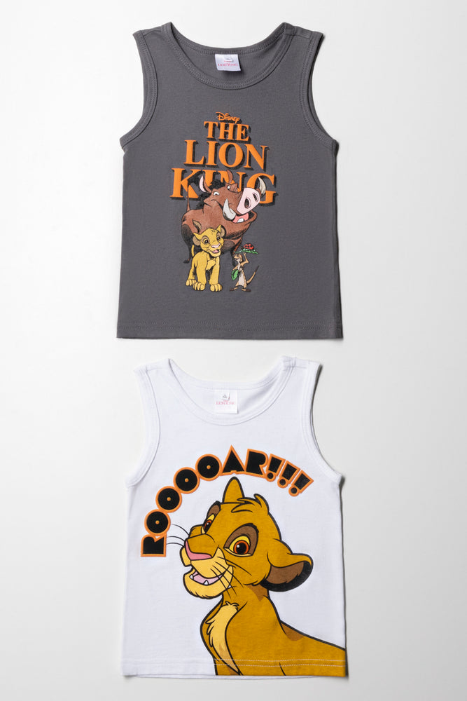 trendy men’s short sleeve t-shirt -Lion King 2 Pack Sleeveless T-Shirts White And Dark Grey