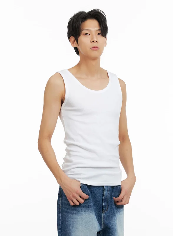 breathable fabric short sleeve t-shirt -Men's Basic U Neck Tank Top IA402