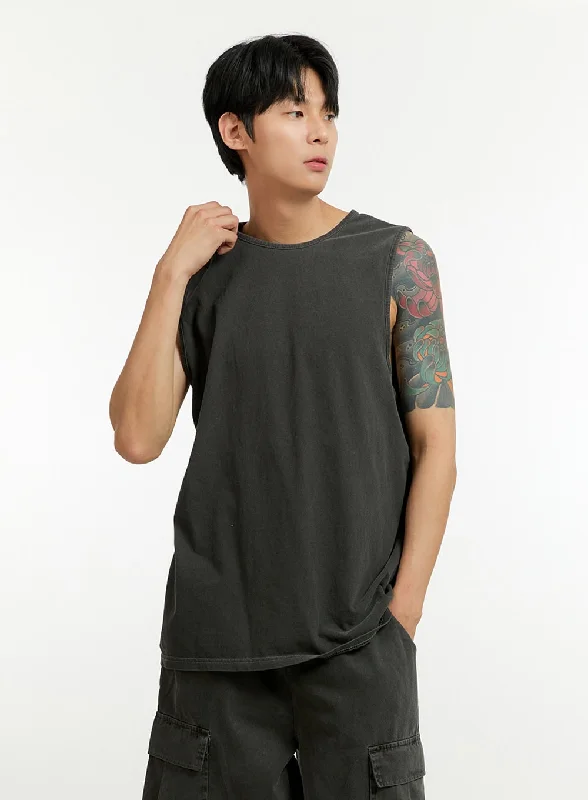 casual short sleeve graphic t-shirt -Men's Oversized Tank Top IL412