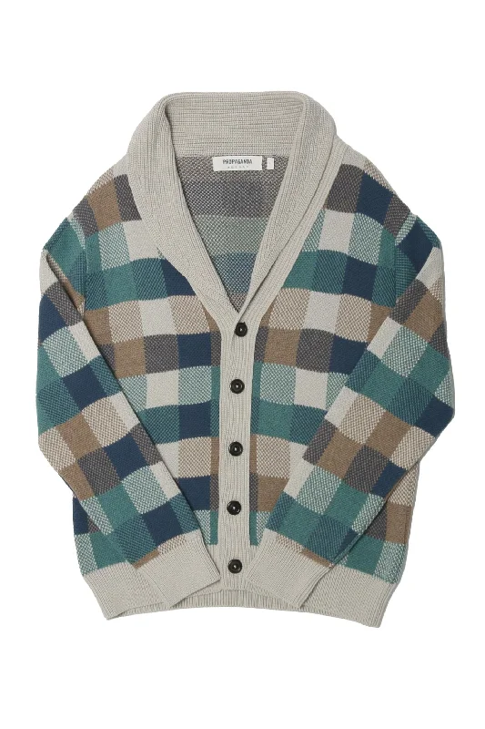 cashmere blend sweater for luxury comfort-Men's Square Shawl Cardigan In Multi