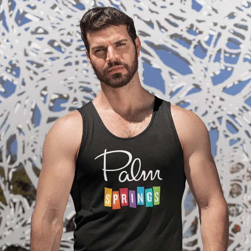 embroidered short sleeve t-shirt -Palm Springs Rainbow Tank Top - Black