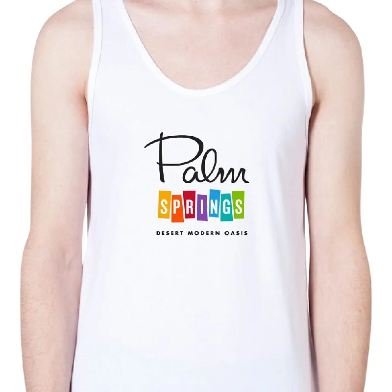 oversized short sleeve tee for women -Palm Springs Rainbow Tank Top - White