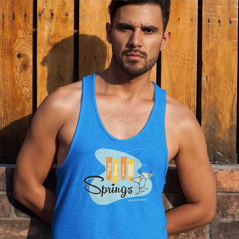 casual short sleeve button-up shirt -Palm Springs Retro Martini Unisex Tank Top - Neon Blue