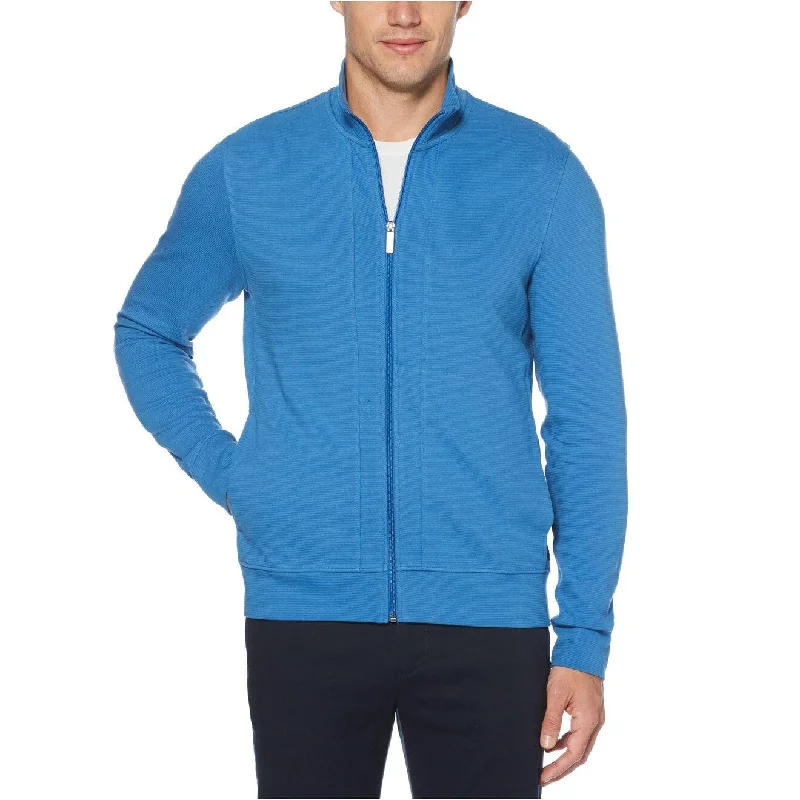 knitted sweater for spring vibes-Perry Ellis Men's Ottoman Full-Zip Sweater Blue Size Small