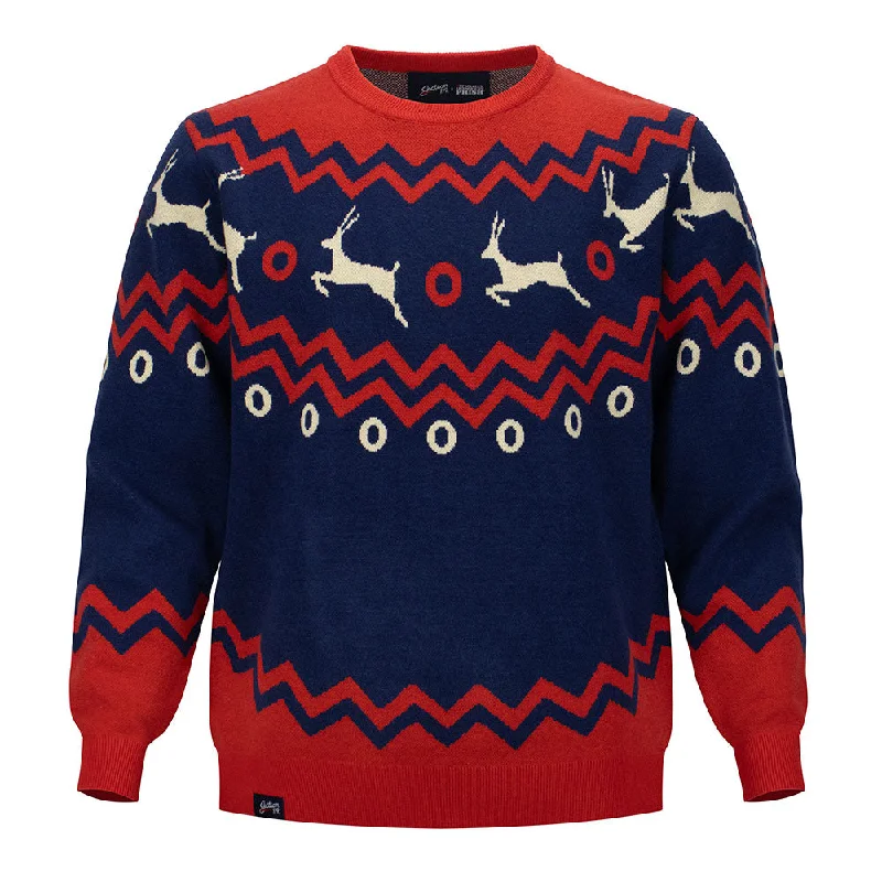 fashionable sweater for winter holidays-Phish | Holiday Sweater | Antelope Donut Navy Red