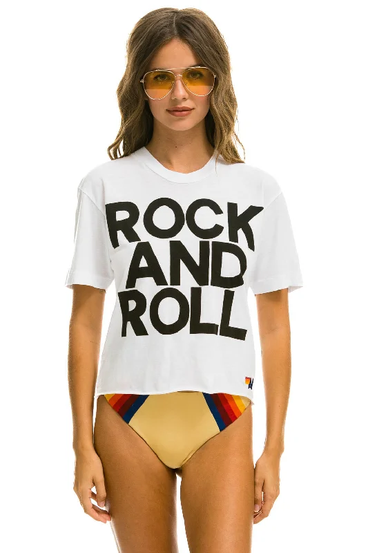 comfortable cotton short sleeve t-shirt -ROCK AND ROLL BOYFRIEND TEE - WHITE