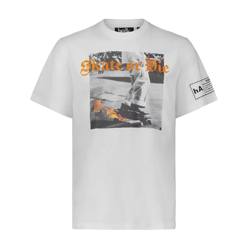 classic short sleeve t-shirt for women -SKATE OR DIE TEE OFF WHITE