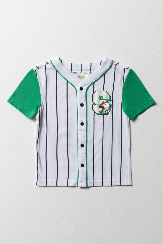 elegant short sleeve top for women -Snoopy Baseball T-Shirt White And Green