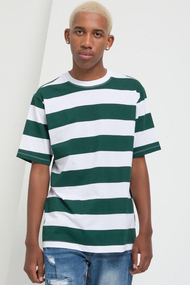 high-quality short sleeve polo shirt -Stripe Short Sleeve T-Shirt Green & White