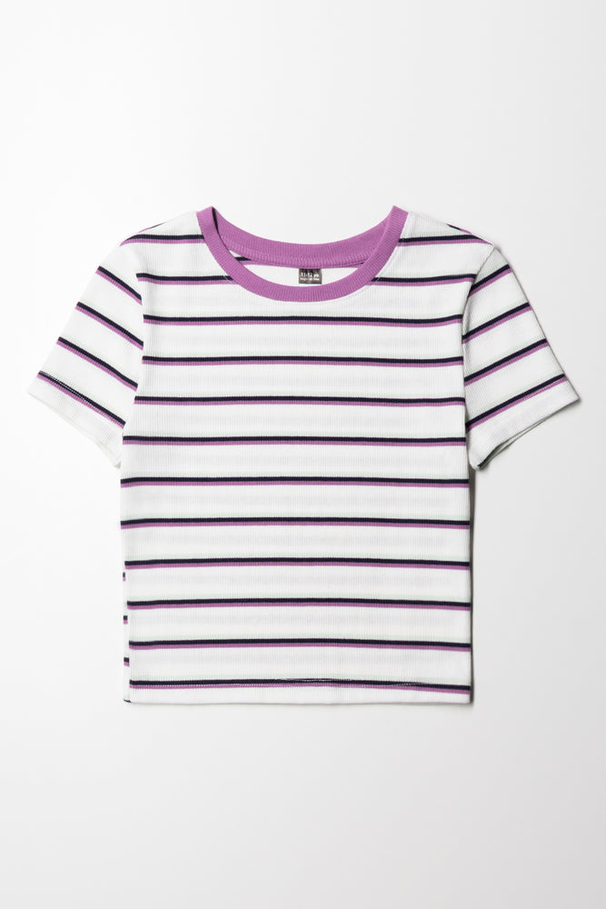 durable short sleeve t-shirt for men -Stripe Short Sleeve T-Shirt Purple & White