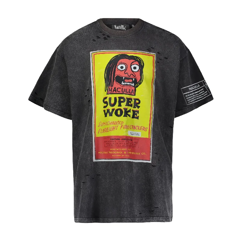 loose short sleeve shirt for gym -SUPER WOKE VINTAGE TEE BLACK