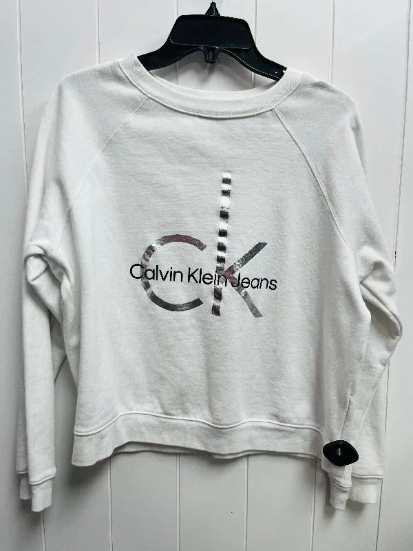 chic short sleeve t-shirt -Sweatshirt Crewneck By Calvin Klein In Silver & White, Size: L