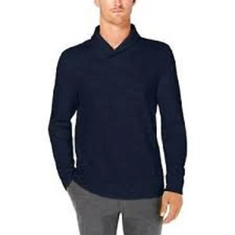 soft cotton sweater for easy comfort-Tasso Elba Men's Contrast Shawl-Collar Supima Cotton Sweater Dark Blue Size Large