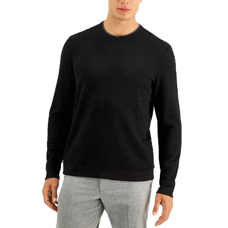 oversized sweater with deep v-neck-Tasso Elba Men's Crossover Textured Sweater Black Size 2 Extra Large