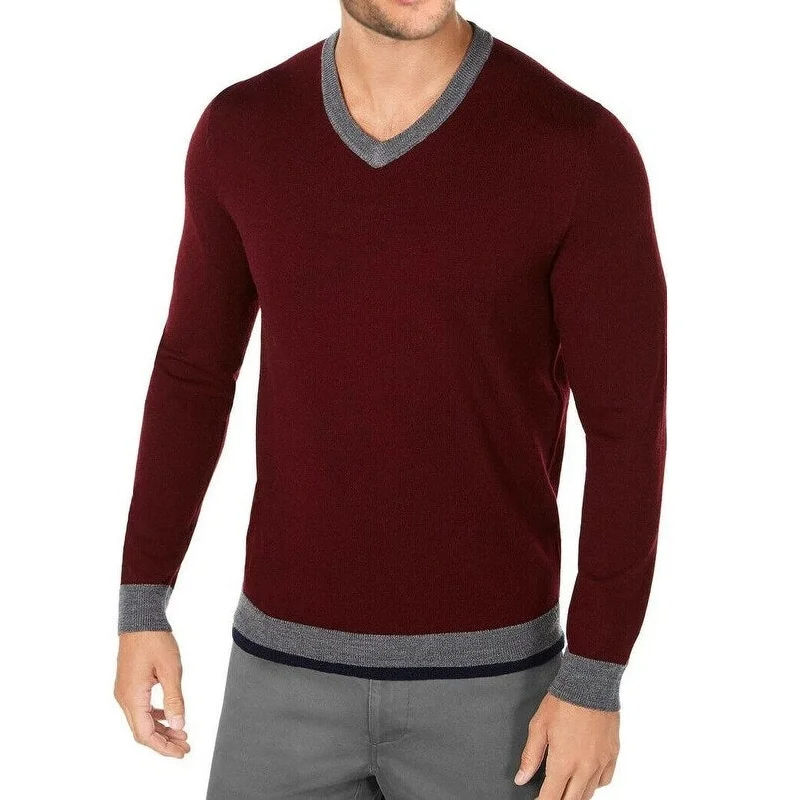 stylish sweater with geometric patterns-Tasso Elba Men's Merino Wool Blend Sweater Wine Size XX-Large