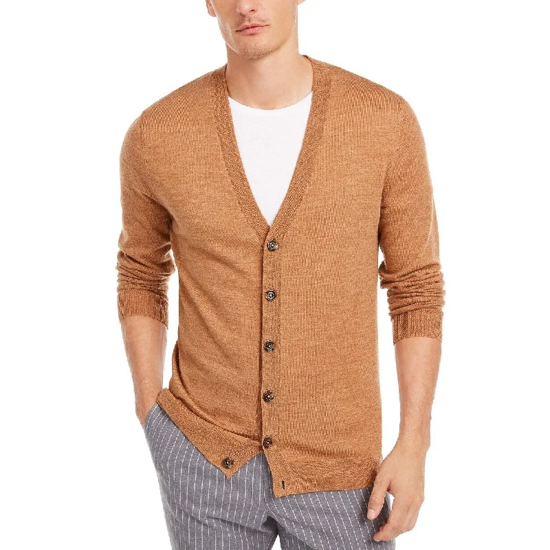 luxurious cashmere sweater for elegance-Tasso Elba Men's Solid Merino Wool Blend Cardigan Med Brown Size X-Large - Xlarge