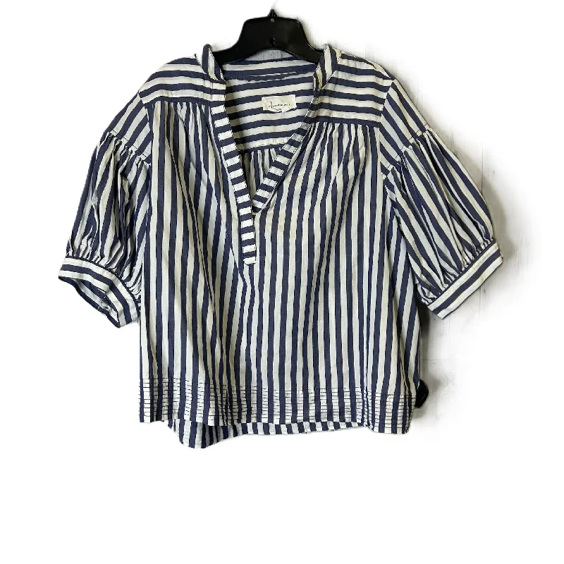 relaxed fit short sleeve t-shirt -Top Short Sleeve By Anthropologie In Blue & White, Size: 1x