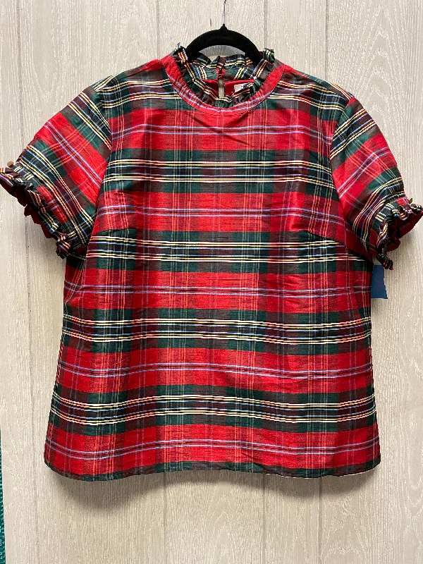 short sleeve t-shirt for running activities -Top Short Sleeve By Crown And Ivy In Plaid Pattern, Size: Xl