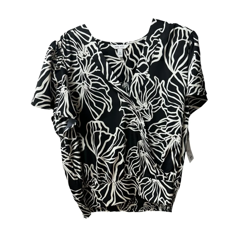 elegant short sleeve blouse -Top Short Sleeve By Nine West Apparel In Black & White, Size: Xl