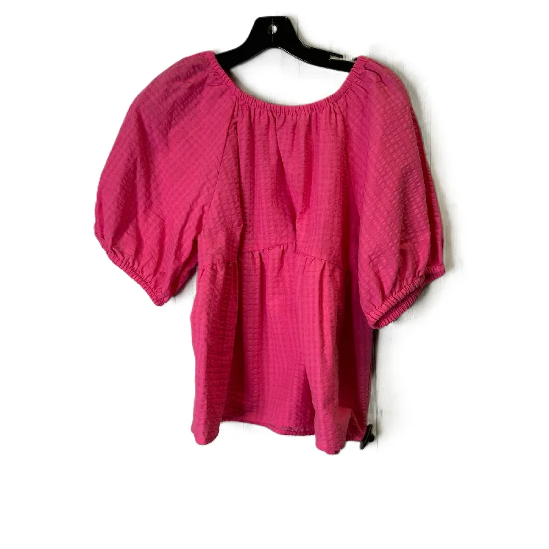 trendy loose fit short sleeve shirt -Top Short Sleeve By Old Navy In Pink, Size: L