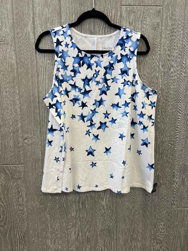 casual wear short sleeve t-shirt -Top Sleeveless By Denim And Company In Blue & White, Size: 1x