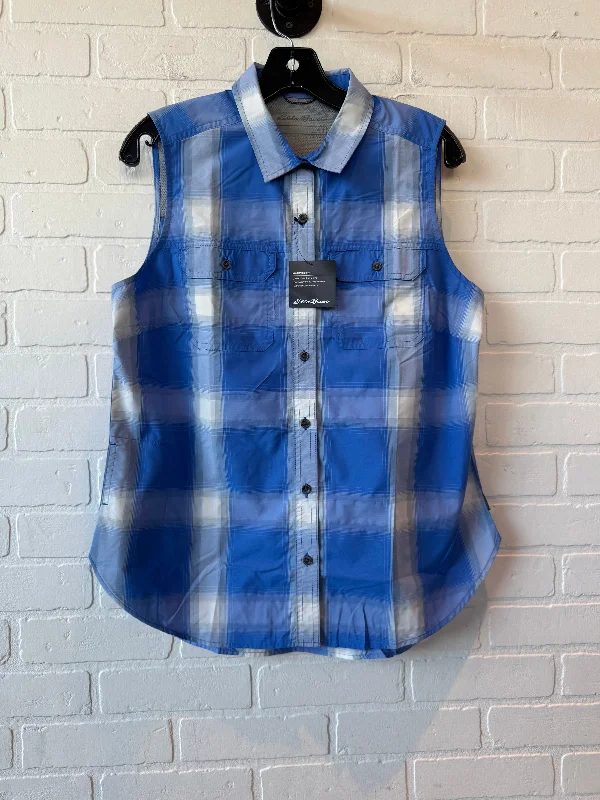 soft short sleeve cotton shirt -Top Sleeveless By Eddie Bauer In Blue & White, Size: M