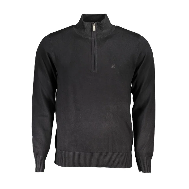 trendy sweater with striped details-U.S. Grand Polo Elegant Half Zip Sweater with Embroidery Men's Detail