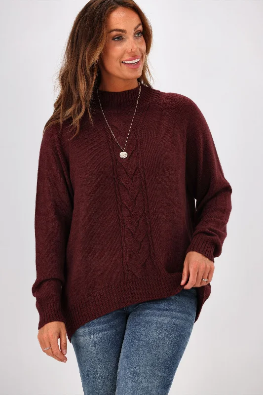 plus size short sleeve t-shirt -Alpine by Shine On Elijah Chunky Merino Polo Neck Jumper Claret