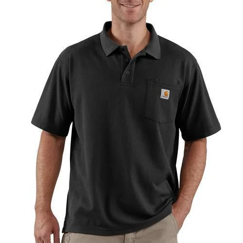 high-quality short sleeve polo for men -Loose fit midweight short-sleeve pocket polo - Black