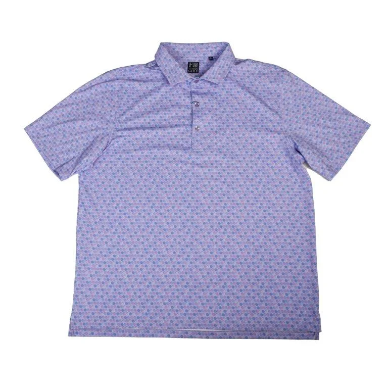 breathable fabric short sleeve t-shirt -'FX Fusion' Men's Golfball Geo Print Polo - Lavender