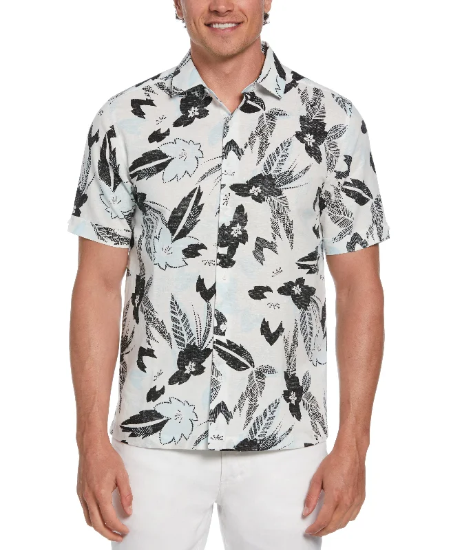 fitted dress shirt with cuffs -Linen Blend Abstract Floral Print Shirt