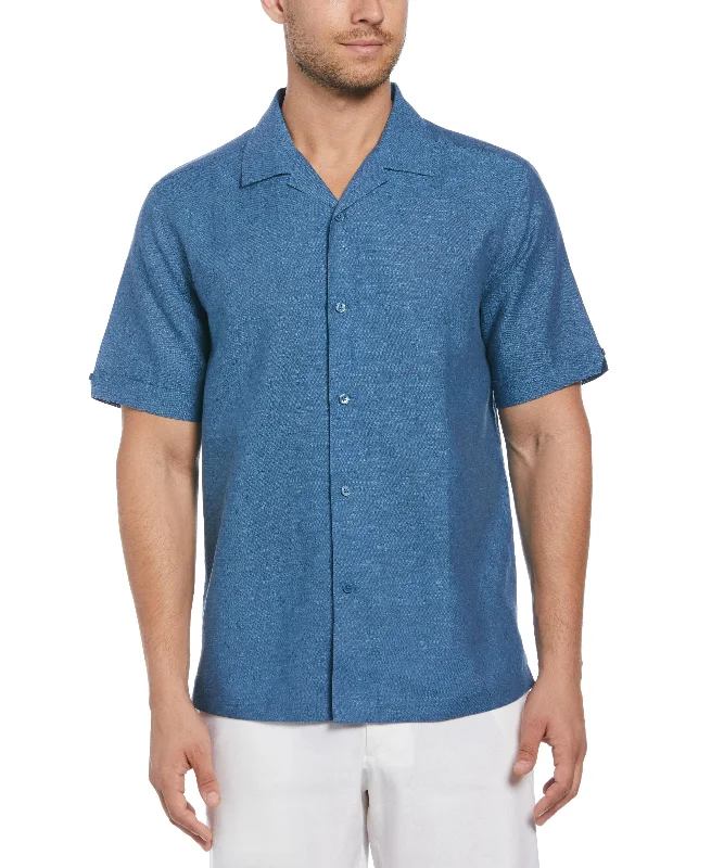 casual shirt with relaxed fit -Linen Blend Dobby Camp Collar Shirt