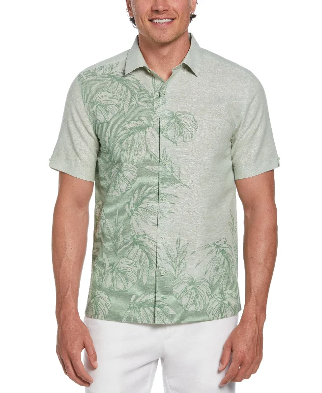 Linen Blend Engineered Tropical Print Shirt