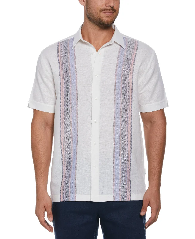 checkered shirt for business casual -Linen Blend Yarn Dye Panel Shirt