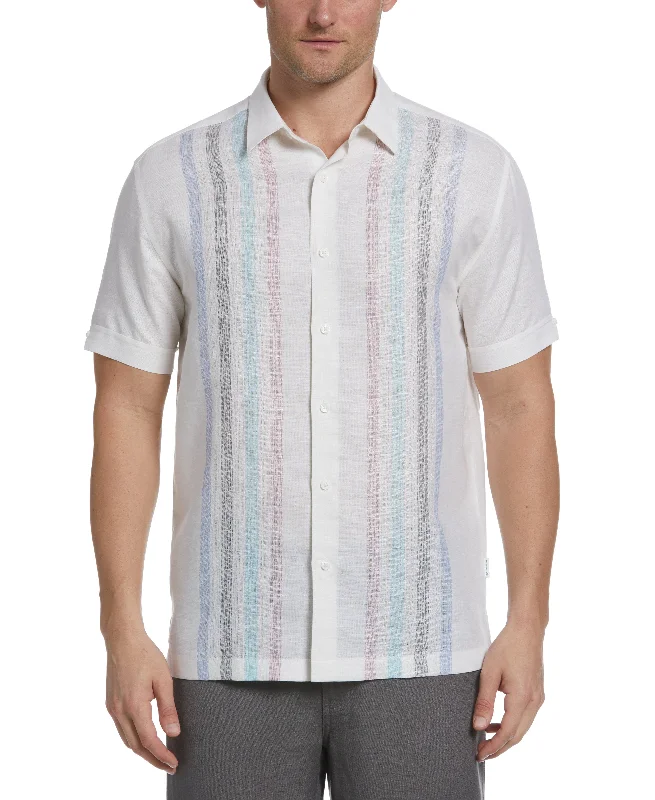 easy wear dress shirt -Linen Blend Yarn Dye Panel Shirt