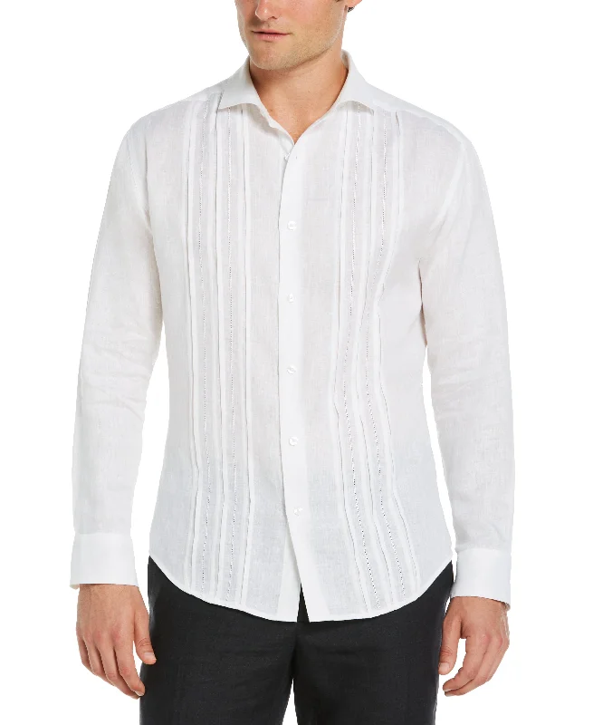 lightweight button up shirt -Linen Triple Tuck Embroidered Shirt