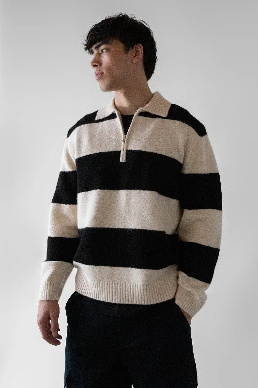 short sleeve t-shirt with unique designs -STRIPED RUGBY POLO SWEATER