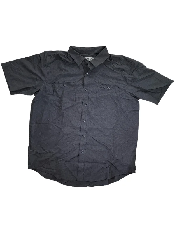 silk button up blouse -Mens Short Sleeve Woven Tech Shirt