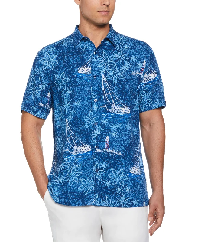 casual women’s dress shirt -Nautical Tropical Print Shirt