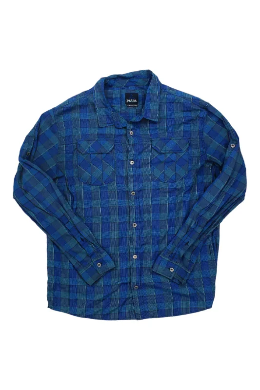 blue striped button up shirt -Prana Mens Button Up Long Sleeve Plaid Top