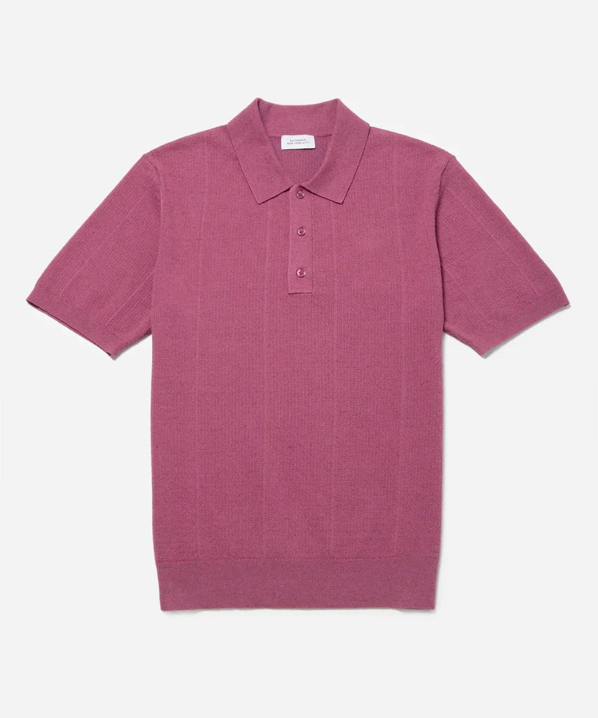 graphic print short sleeve t-shirt -Saturdays NYC - Jahmad Linen Blend Knit Polo in Violet Quartz