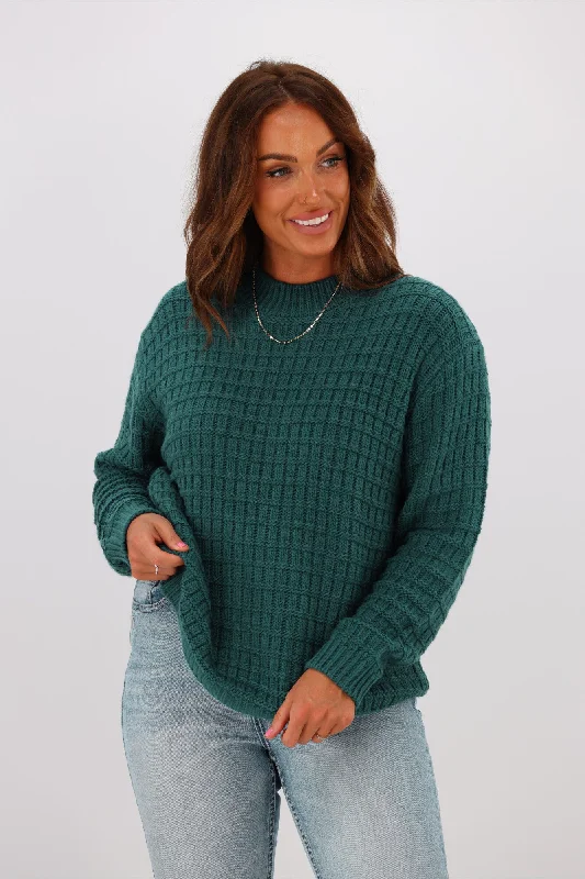 chic short sleeve t-shirt -Shine On Label Sarah Polo Neck Chunky Knit JumperTeal