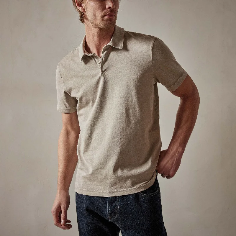 short sleeve denim shirt -Sueded Jersey Polo - Toast Pigment