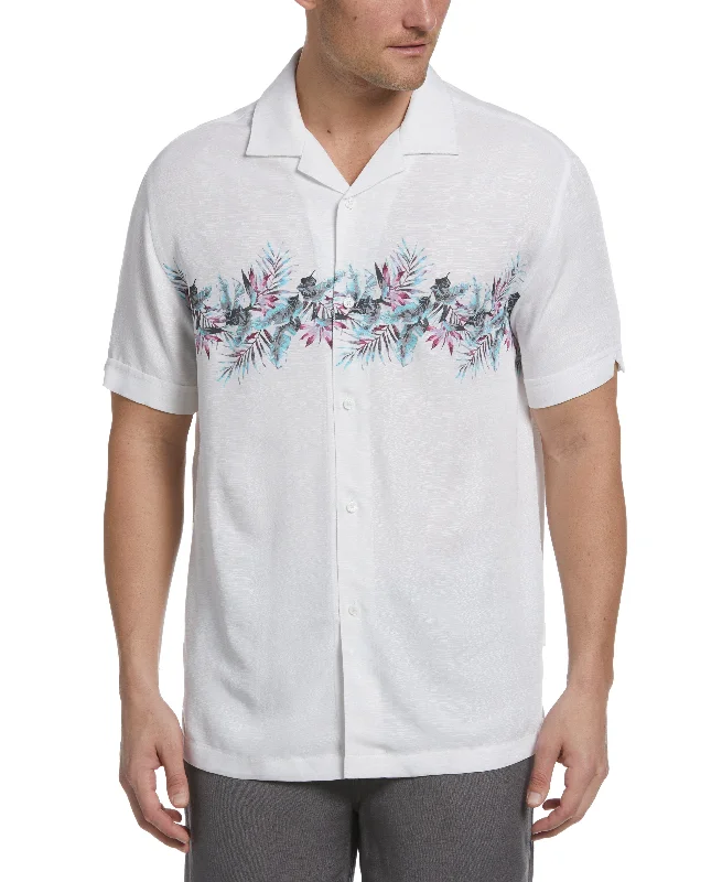 fitted dress shirt with cuffs -Tropical Chest Print Camp Collar Shirt