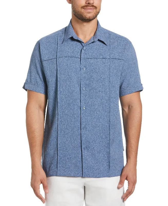 breathable office shirt for men -Two-Tone Cross Tuck Chambray Shirt