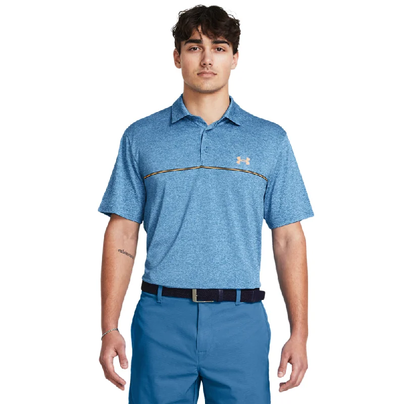 sporty short sleeve polo shirt -'Under Armour' Men's Playoff 3.0 Polo - Photon Blue / Nova Orange / Midnight Navy